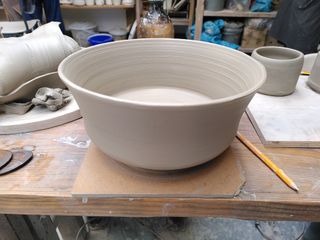A larged flared bowl after throwing